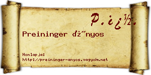 Preininger Ányos névjegykártya